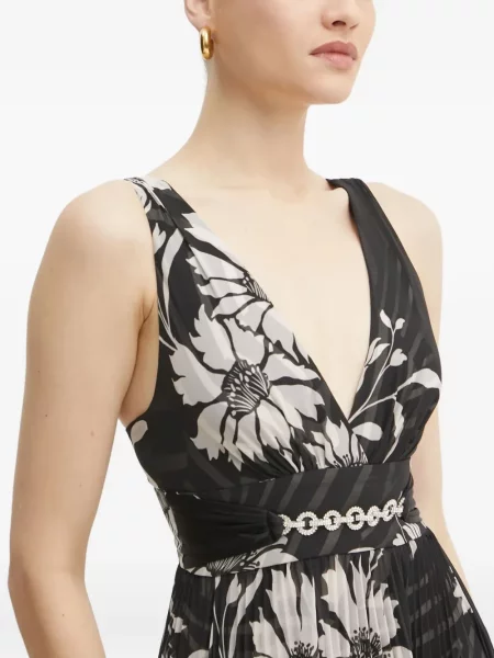 Rochie Marciano cu model floral plisată de costum negru