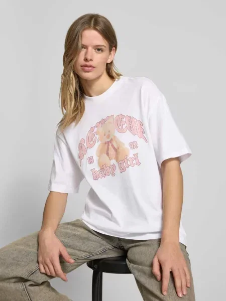 T-shirt o kroju oversized z nadrukiem z logo Review biała