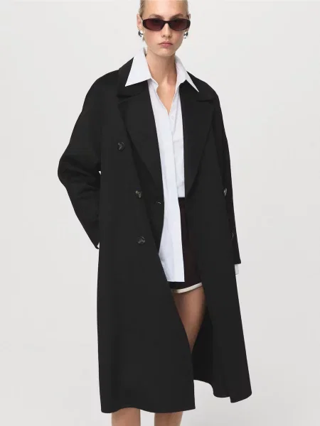 Пальто MANGO вовна/поліестер чорний