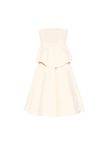 Sukienka midi Solace London z perełkami do kolan bez ramiączek beżowa