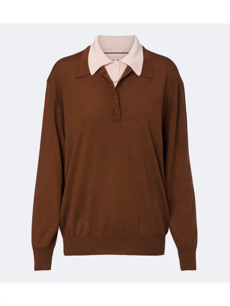 Tricou polo Plan C de lână maro