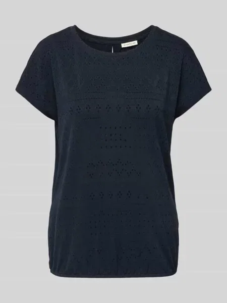 T-shirt o luźnym kroju z ażurowej dzianiny Tom Tailor granatowa