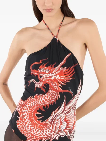 Body Roberto Cavalli cu imagine cu gât halter negru