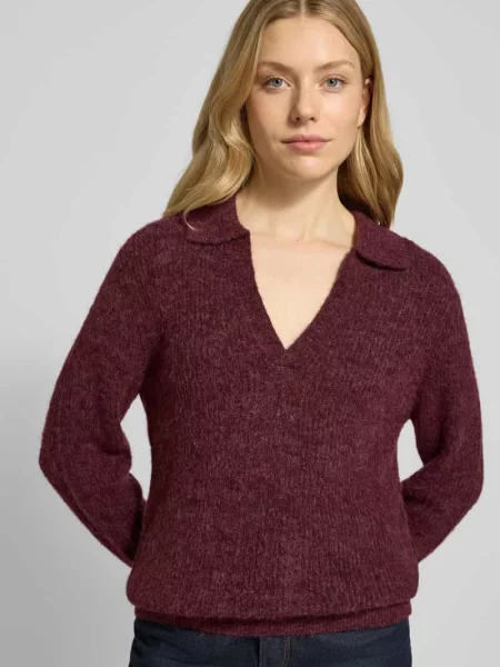 Sweter o kroju slim fit z dzianiny z dodatkiem wełny model ‘Hil’ Free/quent bordowy