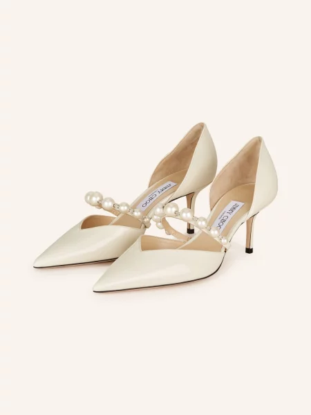 Jimmy Choo Czółenka Aurelie 65 Z Ozdobnymi Perełkami weiss