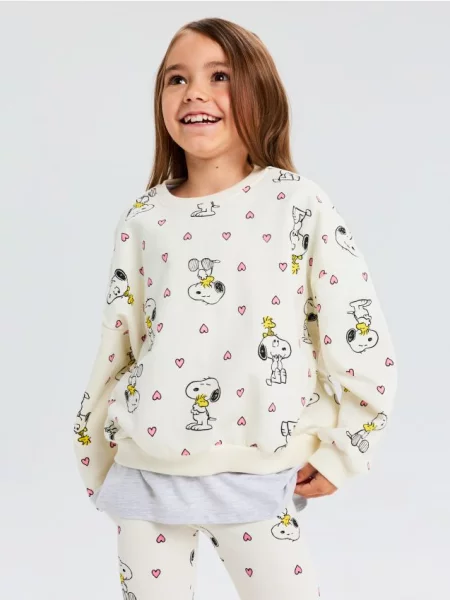 Sinsay mikina crewneck s potiskem Peanuts krémová