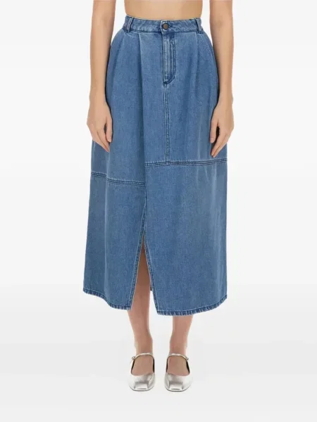 Fustă din denim Alysi plisată albastru