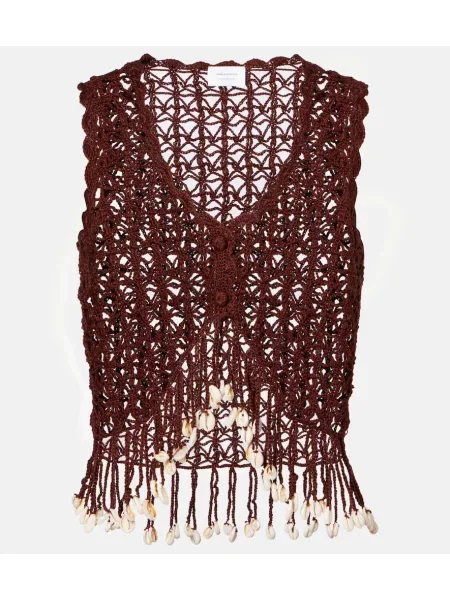 Top Anna Kosturova z frędzli o krotszym kroju brązowy