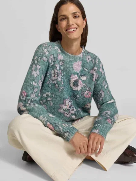 Sweter z dzianiny o kroju relaxed fit z dodatkiem lnu Christian Berg Woman zielony