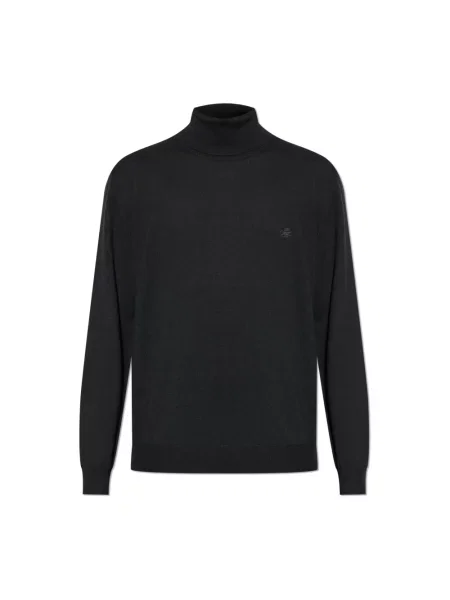 Sweter z golfem Etro wełniany z logo do golfa czarny