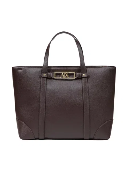 Armani Exchange torebka shopper z imitacji skóry brązowa