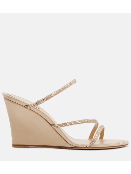 Sandale Rene Caovilla din satin de cristal bej