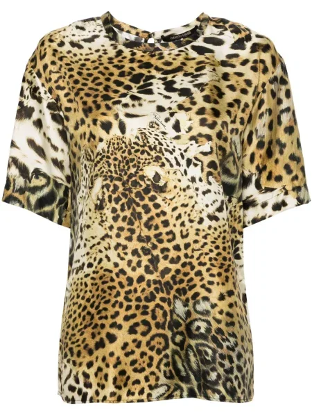 Bluză Roberto Cavalli de mătase cu imagine cu model leopard