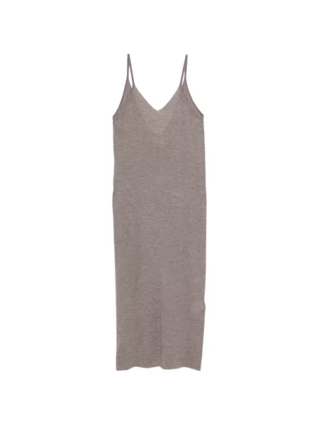 Rochie midi Lisa Yang cu decolteu în V până la genunchi de costum maro