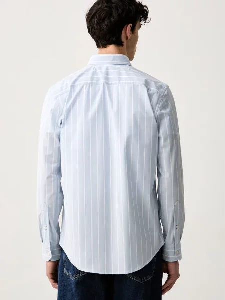 Cămașă Tommy Hilfiger cu dungi din poplin albastru