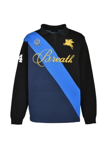 Tricou polo Breath cu broderie din jacard negru