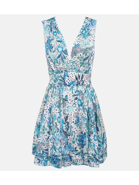 Rochie Poupette St Barth cu model floral plisată albastru