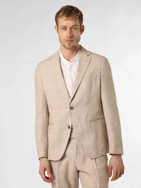 BOSS kurtka modułowa z zawartością lnu Mężczyźni Modern Fit len w kratkę 25 beżowy