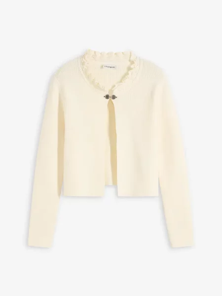 Sweter rozpinany w ludowym stylu biały