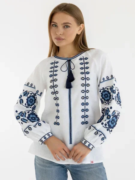 Лляна Вишита сорочка Folk Moda білий