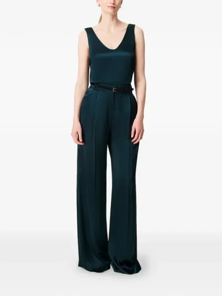 Pantaloni Another Tomorrow din satin verde