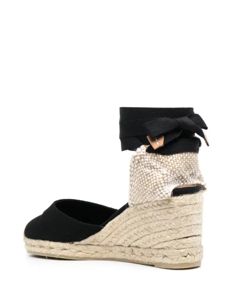 Šněrovací krajkové espadrilky Castañer na klínovém podpatku černé