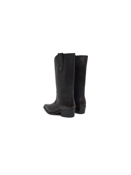 Zimski škornji Tommy Hilfiger Leather Mid Calf Western Boot Temno rjava