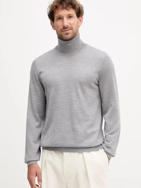 BOSS sweter wełniany lekki z golferm szary