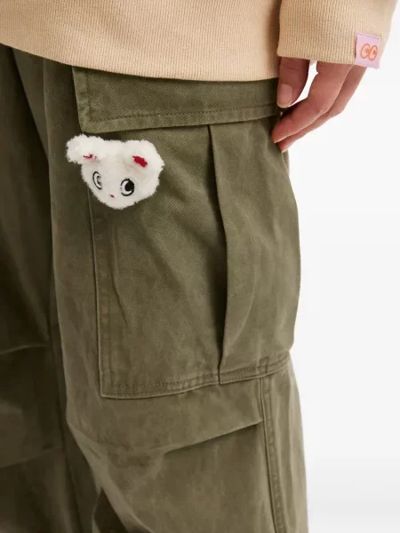 Pantaloni cargo Mini Cream cu model floral verde