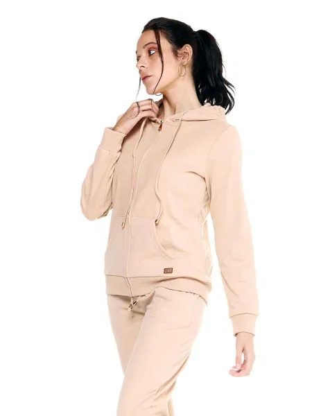 Bluza z kaptur na co dzień na siłownię beżowa