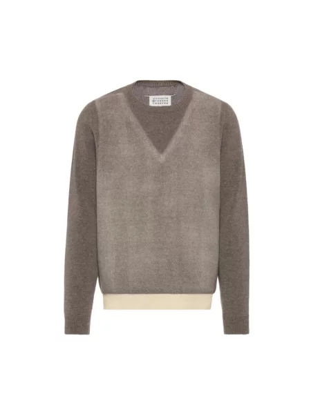 Sweter Maison Margiela z dekoltem w serek wełniany brązowy