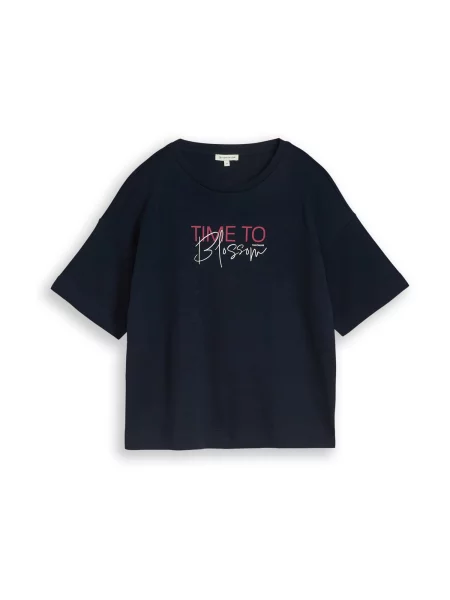 TOM TAILOR Tricou bleumarin / magenta alb