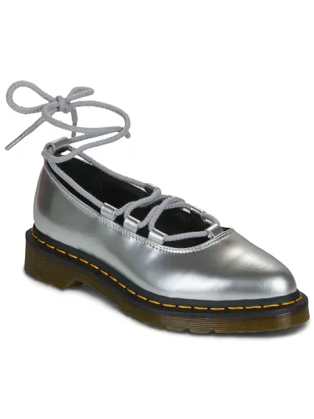 Balerinke Dr. Martens z vezalkami s čipko srebrna