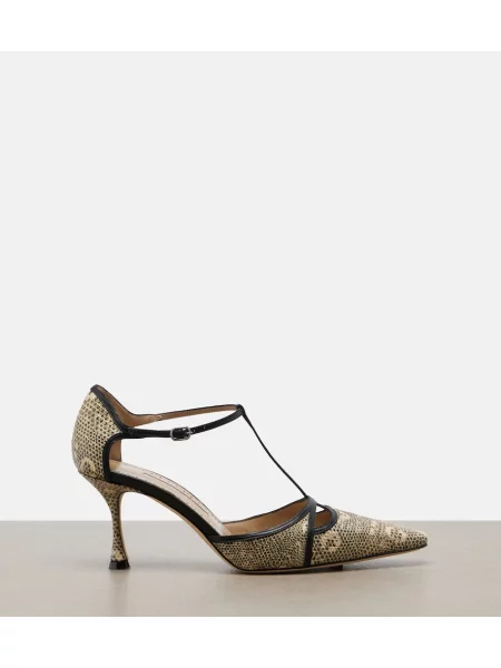 Pantofi cu toc Manolo Blahnik din piele cu imagine bej