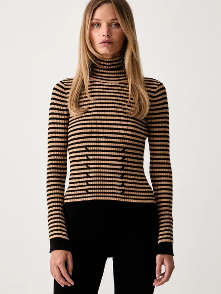 Twinset pulover cu guler înalt pentru femei cu vâscoză negru