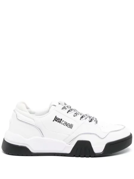 Sneakerși Just Cavalli cu șireturi cu imagine din dantelă alb