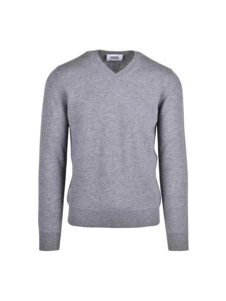 Sweter Alpha Studio wełniany z dekoltem w serek szary