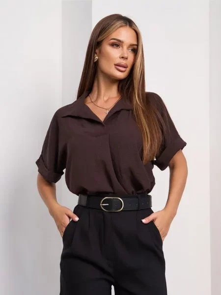 Блуза ISSA Plus темно-коричневий комбінований верх коричнева