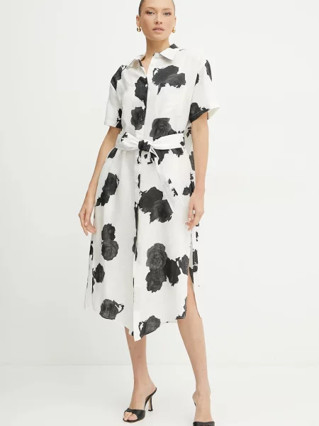 Liviana Conti rochie din in midi drept bej