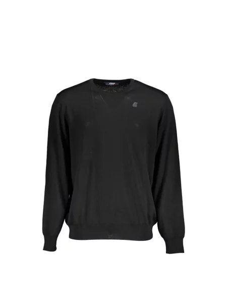 Sweter K-way wełniany z długim rękawem z logo czarny