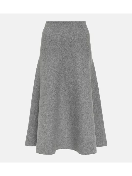 Fustă midi Valentino cu talie înaltă de lână până la genunchi gri