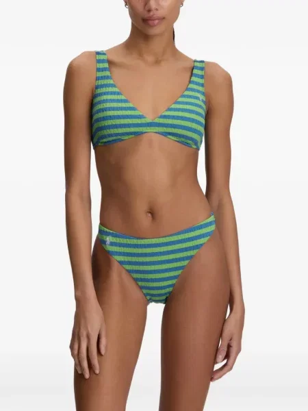 Costum de baie Polo Ralph Lauren în carouri cu decolteu în V galben