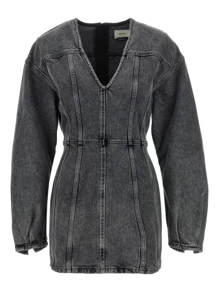 Mała sukienka jeansowa Haikure z dekoltem w serek garniturowa szara