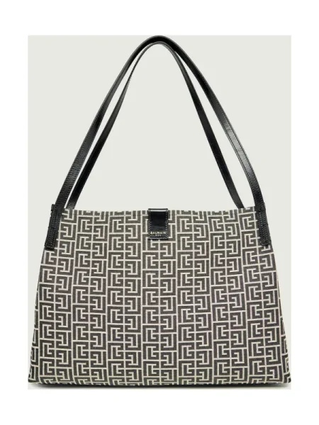 Balmain Geantă shopper cu adaos de piele bej