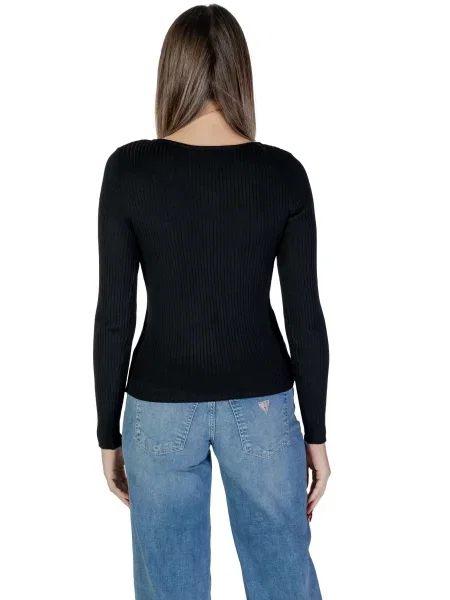 Sweter Vila z długim rękawem żakardowy prążkowany czarny