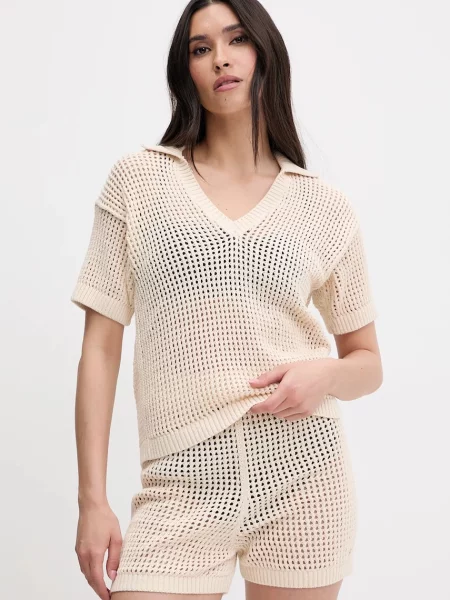 Tommy Hilfiger Koszulka Szydełkowa beige beżowa