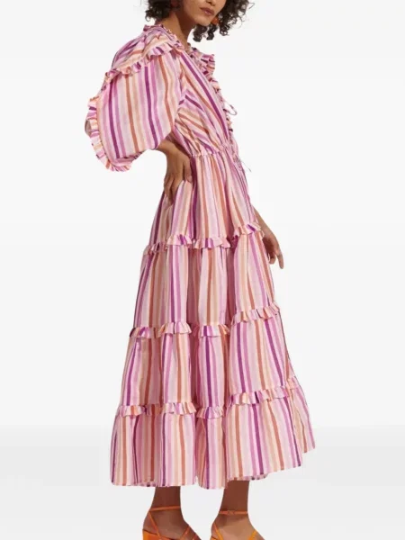 Rochie Celia B cu dungi de costum roz