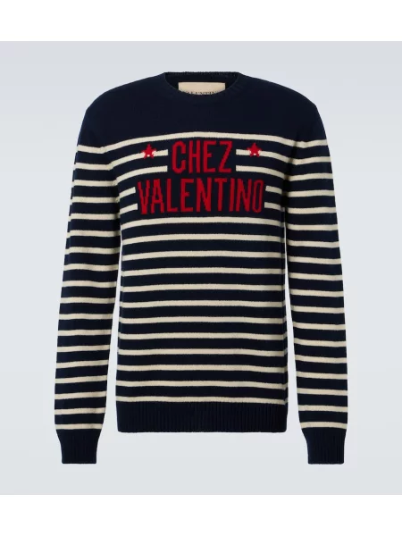 Pulover Valentino de lână cu dungi albastru