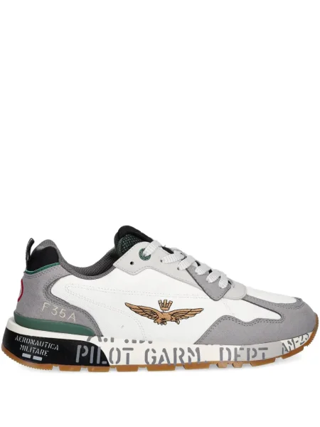 Sneakerși Aeronautica Militare cu șireturi din dantelă alb