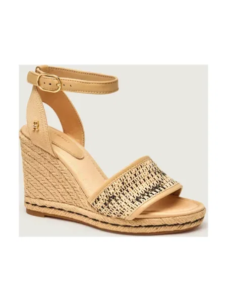 Sandale Tommy Hilfiger din piele cu pană bej